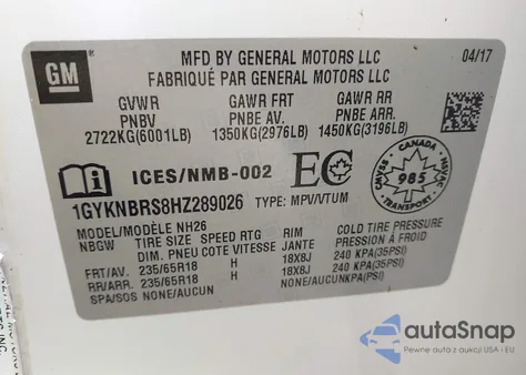 2017 Cadillac Xt5 Luxury из США, поврежденный, VIN 1GYKNBRS8HZ289026